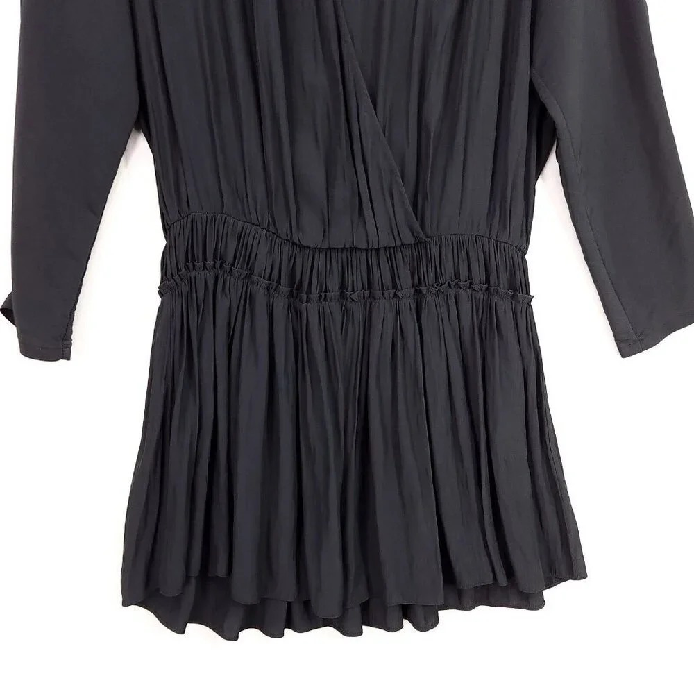 Ramy Brook Mini Dress Size Medium Black Cinched Waist Long Sleeves Satin - Picture 4 of 11